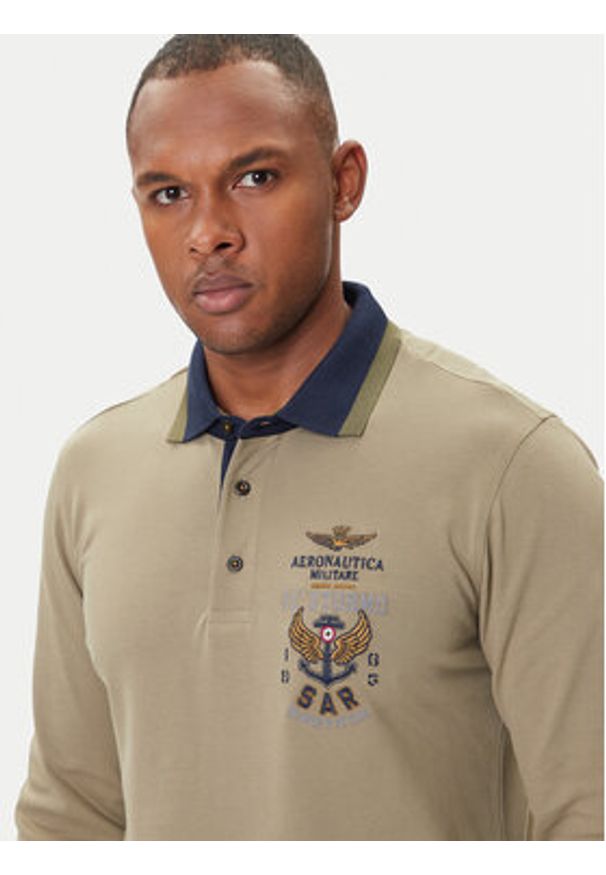 Aeronautica Militare Polo 252PO1896UP00173 Khaki Regular Fit. Typ kołnierza: polo. Kolor: brązowy. Materiał: bawełna