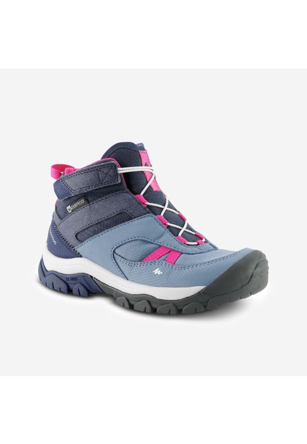 quechua - Buty turystyczne dla dzieci Crossrock Mid wodoodorne. Kolor: niebieski, szary, wielokolorowy. Materiał: kauczuk. Szerokość cholewki: normalna. Sport: wspinaczka, turystyka piesza