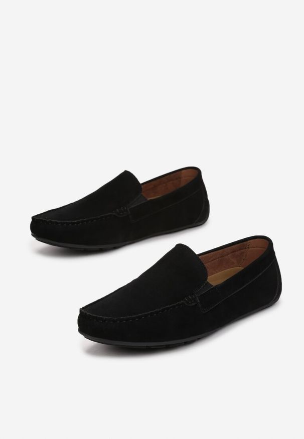 Born2be - Czarne Mokasyny Callinei. Zapięcie: bez zapięcia. Kolor: czarny. Materiał: skóra. Szerokość cholewki: normalna. Wzór: aplikacja. Obcas: na płaskiej podeszwie