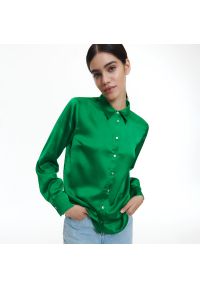 Reserved - Gładka koszula - Zielony. Kolor: zielony. Wzór: gładki