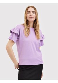 Selected Femme T-Shirt Rylie 16079837 Fioletowy Regular Fit. Kolor: fioletowy. Materiał: bawełna