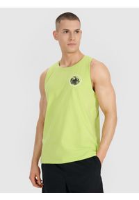 4f - 4F Tank top regular męski - zielony L. Kolor: zielony. Materiał: jersey, bawełna, materiał. Długość rękawa: bez rękawów. Wzór: ze splotem, gładki, nadruk, napisy