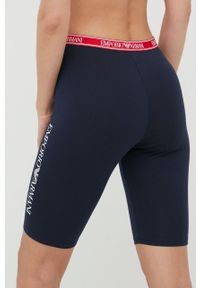 Emporio Armani Underwear szorty damskie kolor granatowy z nadrukiem medium waist. Kolor: niebieski. Materiał: materiał. Wzór: nadruk #2