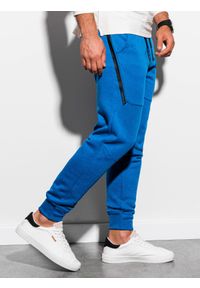 Ombre Clothing - Spodnie męskie dresowe joggery P919 - niebieskie - XXL. Kolor: niebieski. Materiał: dresówka. Wzór: nadruk #3