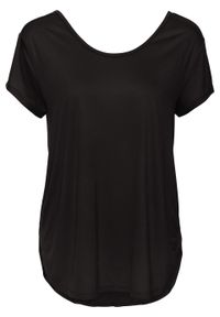 Shirt z głębokim dekoltem z tyłu bonprix czarny. Kolor: czarny. Długość rękawa: krótki rękaw. Długość: krótkie #1