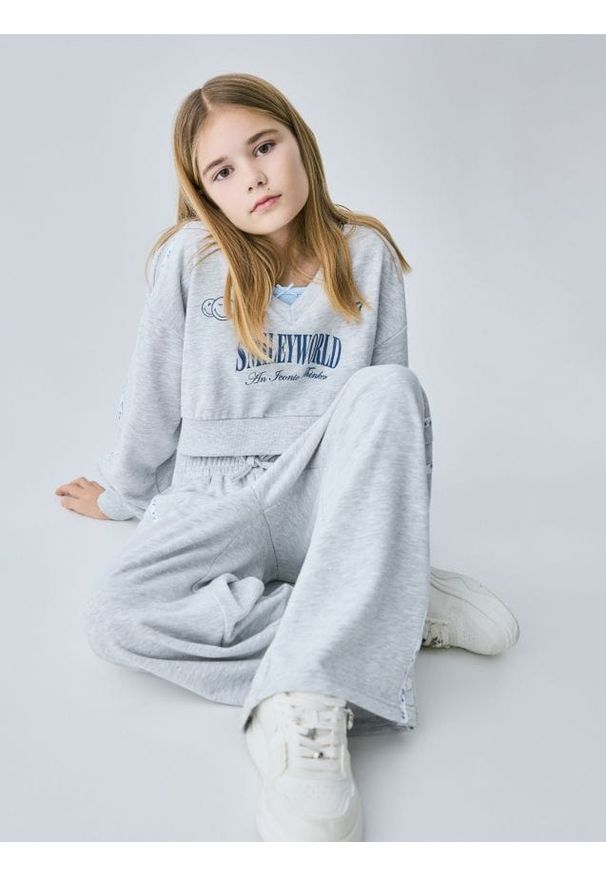 Reserved - Bluza SmileyWorld® - jasnoszary. Kolor: szary. Materiał: bawełna, dzianina. Długość: krótkie