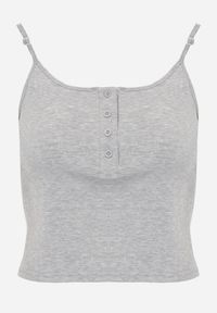 Renee - Szary Prążkowany Top na Ramiączkach z Bawełny z Guzikami Bernesa. Okazja: na co dzień. Kolor: szary. Materiał: prążkowany, bawełna. Długość rękawa: na ramiączkach. Styl: casual #3