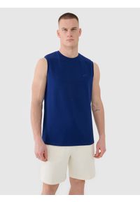 4f - 4F Tank top regular gładki męski - granatowy XL. Kolor: niebieski. Materiał: bawełna, dzianina. Długość rękawa: bez rękawów. Wzór: gładki