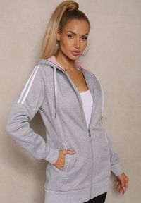 Renee - Szara Długa Bluza z Kapturem Linithra. Okazja: na co dzień. Typ kołnierza: kaptur. Kolor: szary. Materiał: materiał. Długość: długie. Styl: sportowy, casual