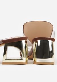 Renee - Brązowe Transparentne Klapki na Słupku z Wkładką ze Skóry Naturalnej Neveliza. Okazja: na co dzień. Kolor: brązowy. Materiał: skóra. Sezon: wiosna, lato. Obcas: na słupku. Styl: casual #8