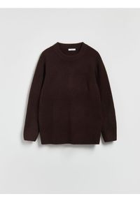 Reserved - Gładki sweter - brązowy. Kolor: brązowy. Materiał: wełna, dzianina. Wzór: gładki