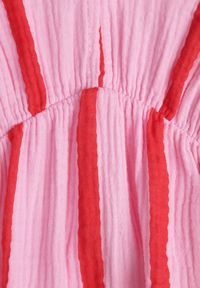 Renee - Różowo-Pomarańczowa Bawełniana Sukienka w Paski o Rozkloszowanym Kroju Legelia. Kolor: różowy. Materiał: bawełna. Wzór: paski. Typ sukienki: rozkloszowane #2