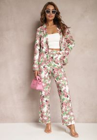 Renee - Różowo-Białe Spodnie w Kwiatowy Print High Waist z Szeroką Nogawką Lastaria. Stan: podwyższony. Kolor: różowy. Materiał: tkanina. Wzór: kwiaty, nadruk #4
