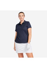 INESIS - Koszulka polo do golfa z krótkim rękawem Inesis WW500 damska. Typ kołnierza: golf, polo. Kolor: niebieski. Materiał: poliester, materiał, elastan. Długość rękawa: krótki rękaw. Długość: krótkie. Styl: sportowy, klasyczny, elegancki