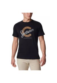 columbia - T-shirt męski Columbia Csc Seasonal Logo z krótkim rękawem. Kolor: czarny. Materiał: bawełna. Długość rękawa: krótki rękaw. Długość: krótkie. Wzór: nadruk. Sport: turystyka piesza