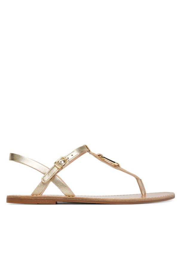 TOMMY HILFIGER - Tommy Hilfiger Sandały Leather Thong Sandal Gold FW0FW09331 Złoty. Kolor: złoty. Materiał: skóra