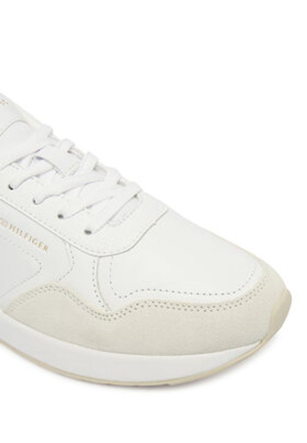 TOMMY HILFIGER - Tommy Hilfiger Sneakersy Monogram Mix Material Runner FW0FW09267 Biały. Kolor: biały. Materiał: zamsz, skóra