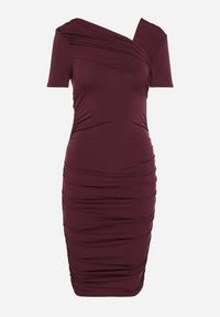 Born2be - Fioletowa Dopasowana Sukienka o Asymetrycznym Kroju Ozdobiona Marszczeniem Sopane. Kolor: fioletowy. Wzór: aplikacja. Typ sukienki: asymetryczne. Styl: klasyczny #3