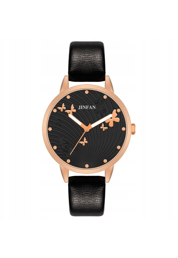 ITIMPORT - Zegarek DAMSKI Ekoskóra WYGODNY Czytelny Kwarcowy ELEGANCKI Motylki CZARNY. Kolor: czarny. Styl: elegancki