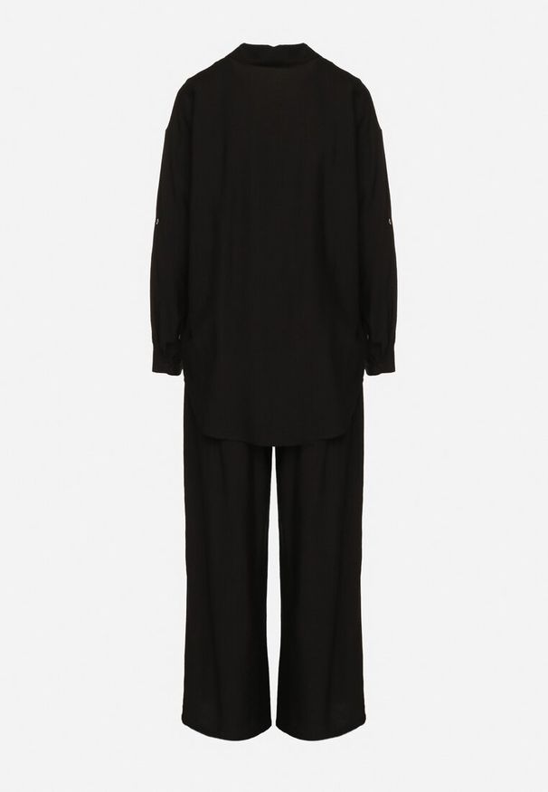 Born2be - Czarny Komplet z Wiskozy Koszula i Spodnie Sesanila. Kolor: czarny. Materiał: wiskoza. Wzór: kolorowy