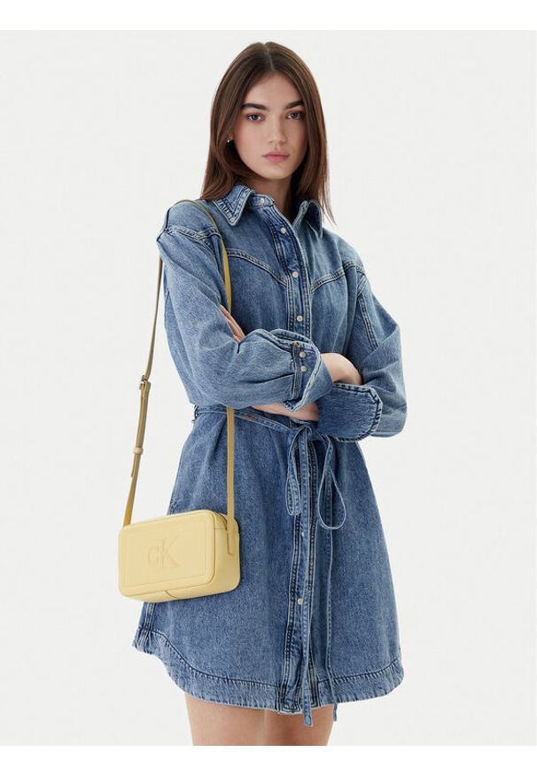 Calvin Klein Torebka Bold Ck Camera Bag LV04F3220G Żółty. Kolor: żółty. Materiał: skórzane