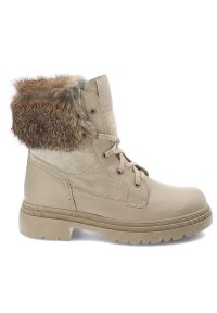 Beżowe Botki Armodo Ocieplane Obuwie Damskie. Okazja: na spacer. Kolor: beżowy. Materiał: zamsz, skóra. Szerokość cholewki: normalna. Sezon: zima. Styl: elegancki #4