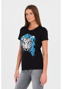 Guess - GUESS Czarny damski t-shirt bawełniany z printem, Rozmiar M. Kolor: czarny. Materiał: bawełna. Wzór: nadruk #3