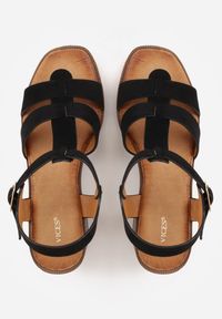 Renee - Czarne Sandały VICES na Słupku i Platformie z Geometrycznymi Paskami Undilis. Okazja: na co dzień. Zapięcie: pasek. Kolor: czarny. Materiał: jeans. Wzór: geometria. Obcas: na platformie. Styl: casual, boho #7