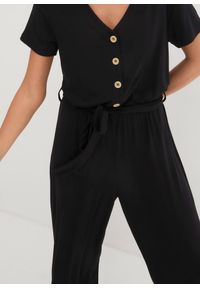 bonprix - Kombinezon z dżerseju z dekoltem w serek, krótki rękaw. Kolor: czarny. Materiał: jersey. Długość rękawa: krótki rękaw. Długość: krótkie #3