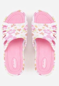 Born2be - Biało-Różowe Klapki Piankowe Basenowe na Grubej Podeszwie Mephistae. Okazja: na co dzień. Kolor: biały. Materiał: len, dresówka. Sezon: lato. Styl: wakacyjny, casual #5