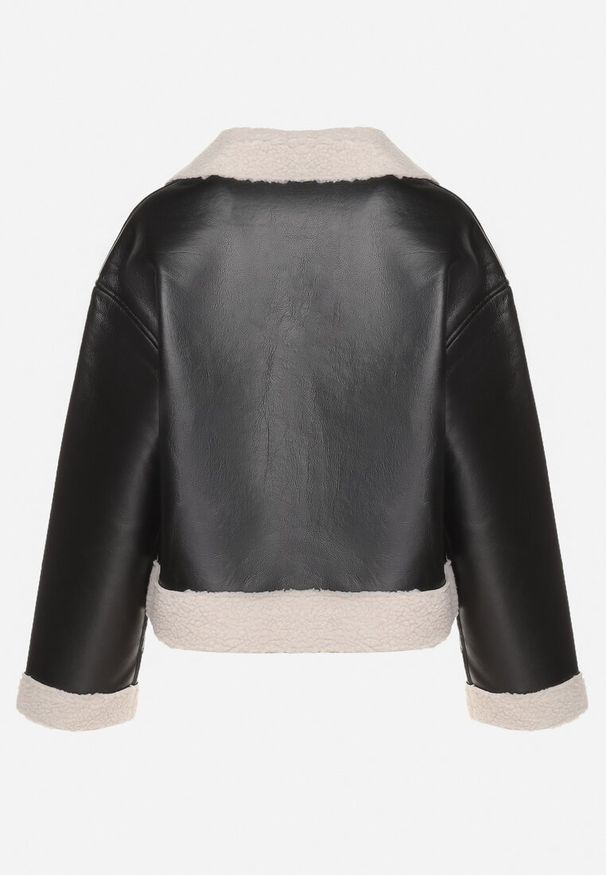 Born2be - Czarna Kurtka Biker o Kroju Ramoneski z Futrzanymi Wstawkami i Ociepleniem Nikida. Okazja: na co dzień. Kolor: czarny. Materiał: futro. Długość rękawa: długi rękaw. Długość: długie. Styl: klasyczny, casual, elegancki