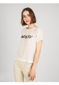 Patrizia Pepe T-shirt "Silk Top" | 8J0853/A5H9A | Kobieta | Biały. Okazja: na co dzień. Kolor: biały. Materiał: jedwab. Długość rękawa: krótki rękaw. Długość: krótkie. Wzór: nadruk, aplikacja. Styl: casual #4