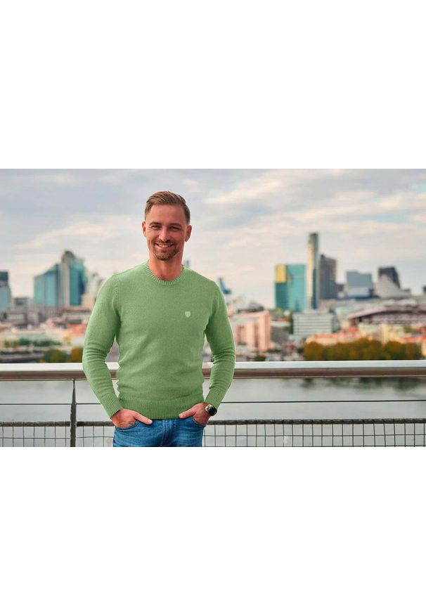 Klasyczny Wełniany Sweter, Okrągły Dekolt (U-Neck) - Pako Jeans - Miętowa Zieleń. Okazja: na spotkanie biznesowe, do pracy. Kolor: miętowy. Materiał: akryl, wełna. Styl: klasyczny