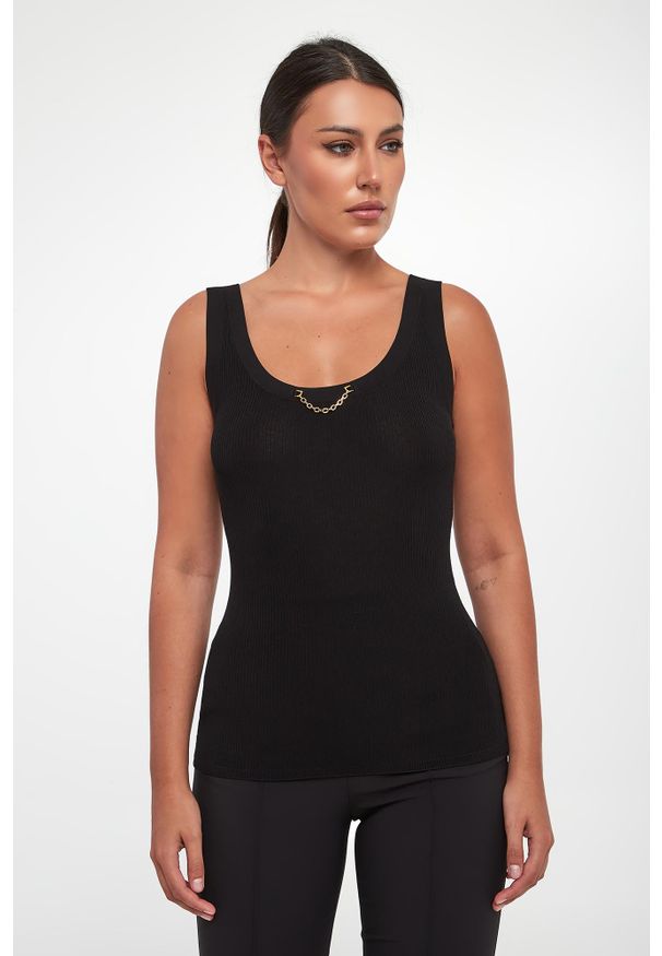 Elisabetta Franchi - Top damski prążkowany z jedwabiem ELISABETTA FRANCHI. Materiał: jedwab, prążkowany