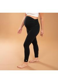 KIMJALY - Legginsy Ciążowe Do Jogi Czarne. Kolekcja: moda ciążowa. Kolor: czarny. Materiał: materiał, bawełna, elastan. Sport: joga i pilates