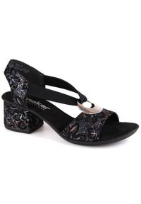 Komfortowe sandały damskie na obcasie z gumką czarne Rieker 64683-91. Kolor: czarny. Obcas: na obcasie. Wysokość obcasa: średni #3