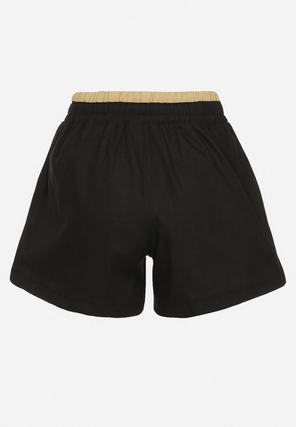 Born2be - Czarne Bawełniane Szorty z Gumką w Pasie Timaolle. Okazja: na co dzień. Kolor: czarny. Materiał: bawełna. Styl: klasyczny, elegancki, casual