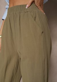 Renee - Ciemnozielone Spodnie z Bawełny High Waist Sonirea. Okazja: na co dzień. Stan: podwyższony. Kolor: zielony. Materiał: bawełna. Styl: casual #3