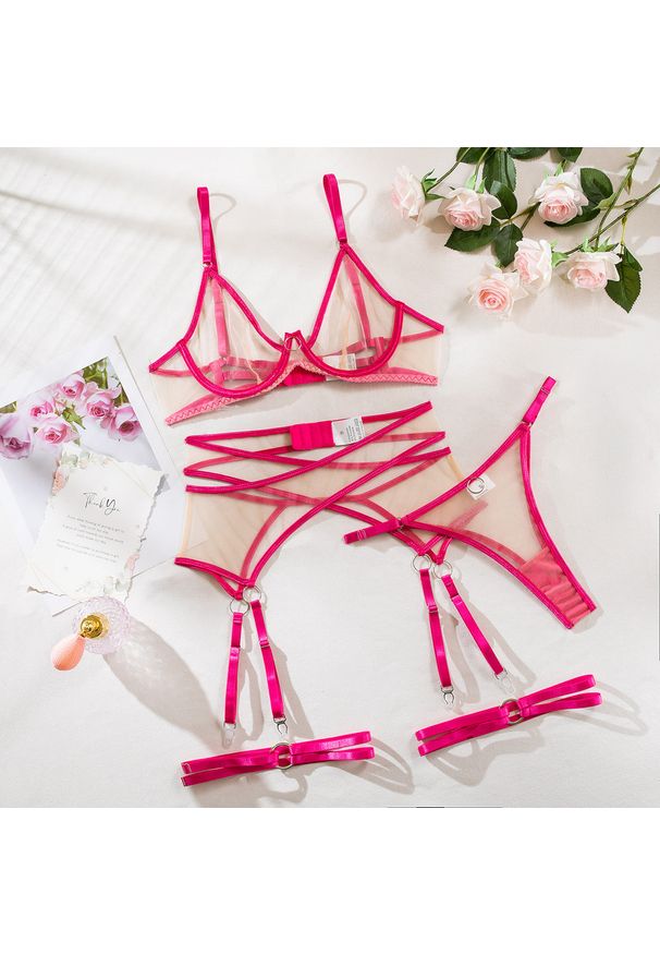 Intica - Komplet bielizny z regulowanymi detalami na romantyczne wieczory Marlen. Kolor: wielokolorowy. Materiał: materiał, skóra