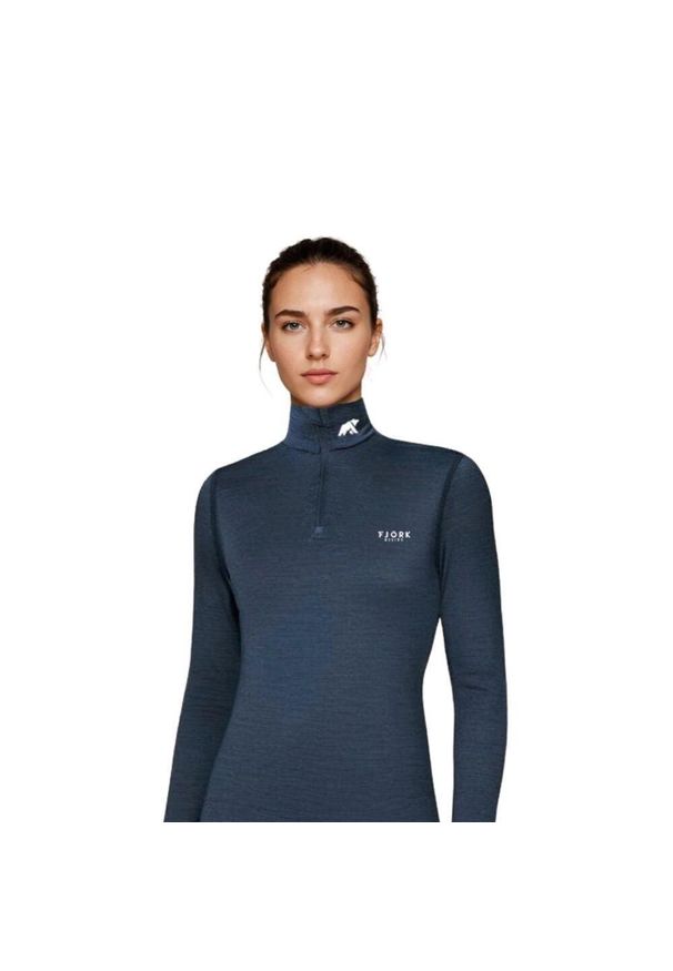 FJORK MERINO - Koszulka z długim rękawem damska 100% wełny merynosów - Bjork 210. Kolor: niebieski. Materiał: wełna. Długość rękawa: długi rękaw. Długość: długie