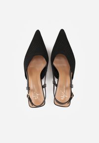 Born2be - Czarne Czółenka na Szpilce z Odkrytą Piętą i Ażurową Cholewką Erifera. Okazja: na co dzień. Zapięcie: sprzączka. Kolor: czarny. Materiał: jeans. Szerokość cholewki: normalna. Wzór: ażurowy. Obcas: na szpilce. Styl: casual, elegancki, klasyczny #7