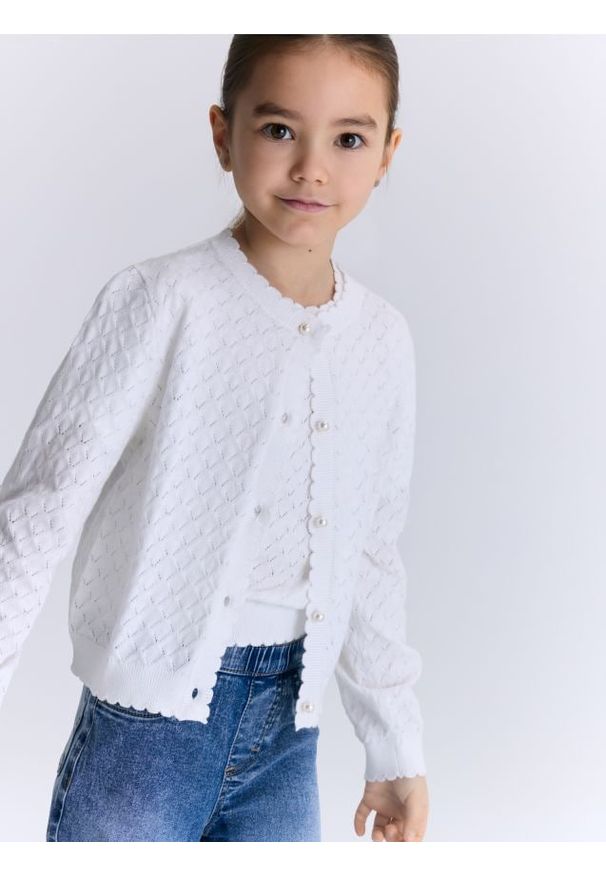 Reserved - Kardigan z domieszką wełny - złamana biel. Materiał: wełna