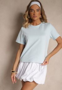 Renee - Niebieski Klasyczny T-shirt z Grubszej Bawełny Tiavone. Okazja: na co dzień. Kolor: niebieski. Materiał: bawełna. Styl: klasyczny #3