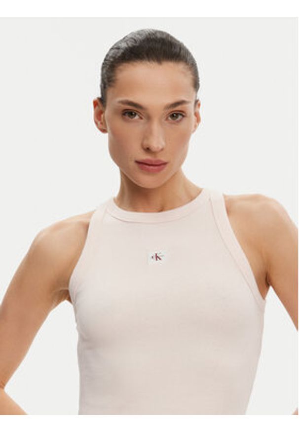 Calvin Klein Jeans Top J20J225302 Różowy Slim Fit. Kolor: różowy. Materiał: bawełna