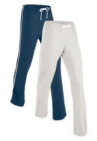 Spodnie shirtowe ze stretchem (2 pary), długie, Level 1 bonprix ciemnoniebieski + jasnoszary melanż. Kolor: niebieski. Długość: długie. Wzór: melanż #1