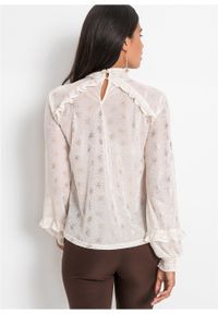 Shirt siatkowy z foliowym nadrukiem bonprix biel wełny - miedziany metaliczny. Kolor: biały. Materiał: wełna. Wzór: nadruk #4