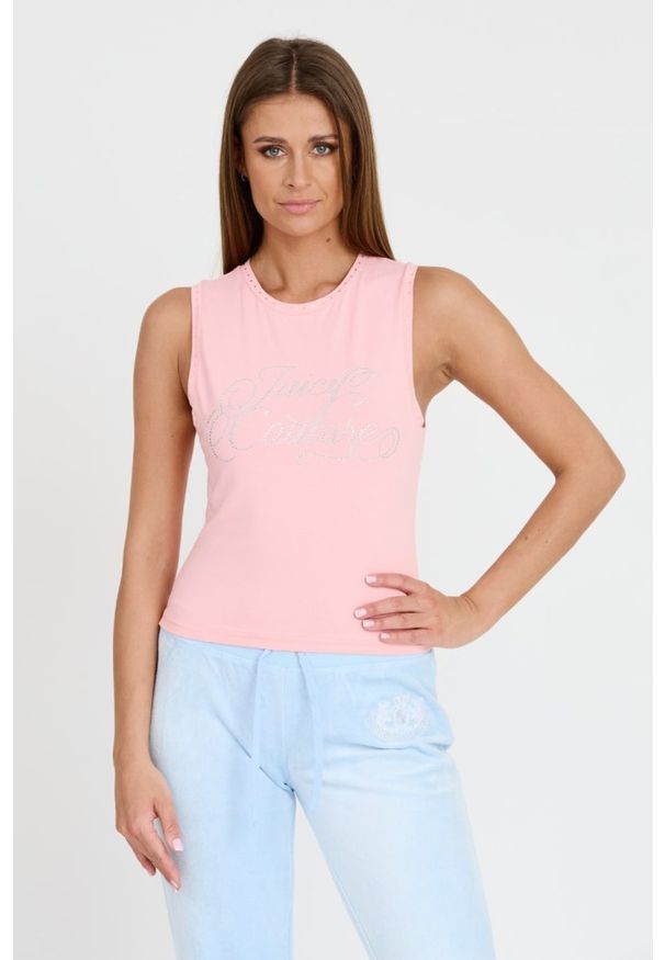 Juicy Couture - JUICY COUTURE Różowy damski top Blaine Juicy Script, Rozmiar XS. Kolor: różowy