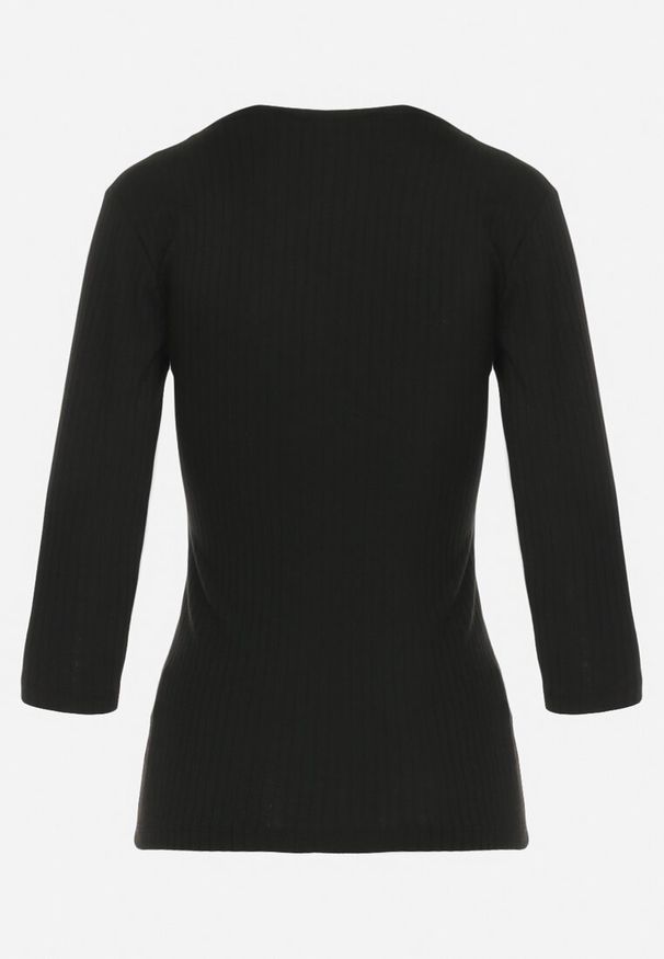 Born2be - Czarna Bawełniana Bluzka w Prążki z Gorsetowym Wiązaniem Przy Dekolcie Jarelis. Typ kołnierza: dekolt gorset. Kolor: czarny. Materiał: bawełna. Wzór: prążki