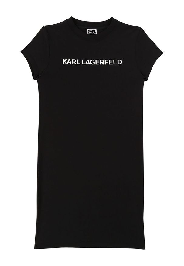 Karl Lagerfeld - Sukienka dziecięca 114-150 cm. Okazja: na co dzień. Kolor: czarny. Materiał: bawełna, dzianina. Długość rękawa: krótki rękaw. Wzór: nadruk. Typ sukienki: proste. Styl: casual. Długość: mini