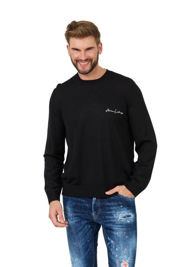 Armani Exchange - ARMANI EXCHANGE Czarny męski sweter Jumpers, Rozmiar XL. Kolor: czarny